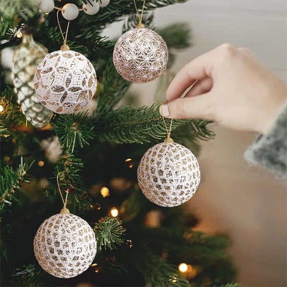 9 Pcs Lace Christmas Ball Ornaments, 3.14 in Glitter Painted Christmas Tree Hanging Baubles Shatterproof Holiday Decor Set for Xmas Tree Table Centerpiece Holiday Party Home Decor