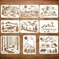 thumbnail image 1 of 9 Pcs Landscape Painting Large Stencil Set - 8.3x11.7" & 11.8x11.8" Mountains Woods Wolves Horses Houses Cars Bears Human Themes for DIY Wood Floor Tile, 1 of 9