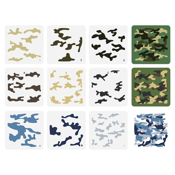 9 Pcs Layered Camouflage Stencil - 5.9x5.9 Inch Reusable Camo Print Spray Drawing Template for DIY Art Home Decoration on Wood Wall Fabric for DIY