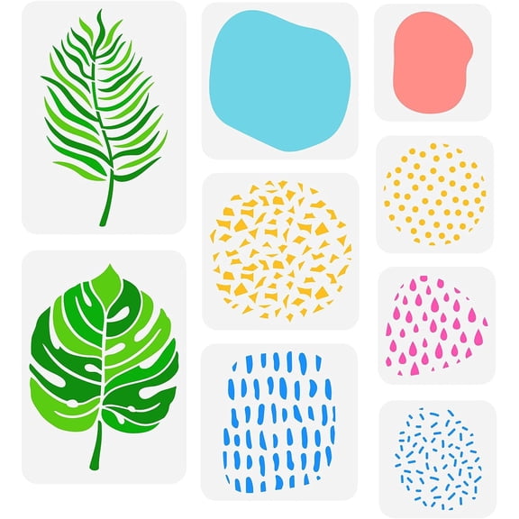9 Pcs Layered Leaf Stencil 3 Sizes Boho Style Abstract Shapes Stencils Template Plastic Leaves Spots Stencils for Painting Reusable Stencils Sets for Painting on Wood Canvas Home Decor Mixed Color