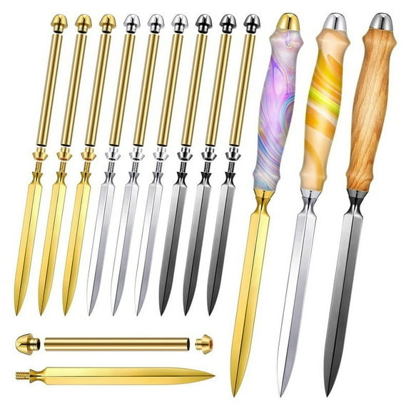 9 Pcs Letter Openers Woodturn Project Kit, DIY Envelope Slicer Paper Letter Cutter Turning Kit Gift Making Supplies,1set x pen kits for woodturning,Black&Gold&Silver