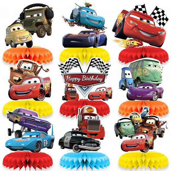 9 Pcs Lightning McQueen Centerpieces for Tables boy Honeycomb Centerpieces Baby Shower Decorations,Boy Party Supplies,Birthday Tables Decorations