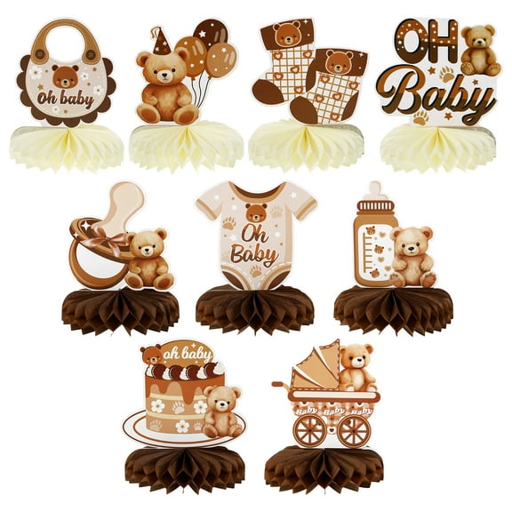 9 Pcs Little Bear Honeycomb Centerpiece Creative 3D Ursine Honeycomb Party Decor Paper Reusable Bear Lattice Ornament for Children's Day