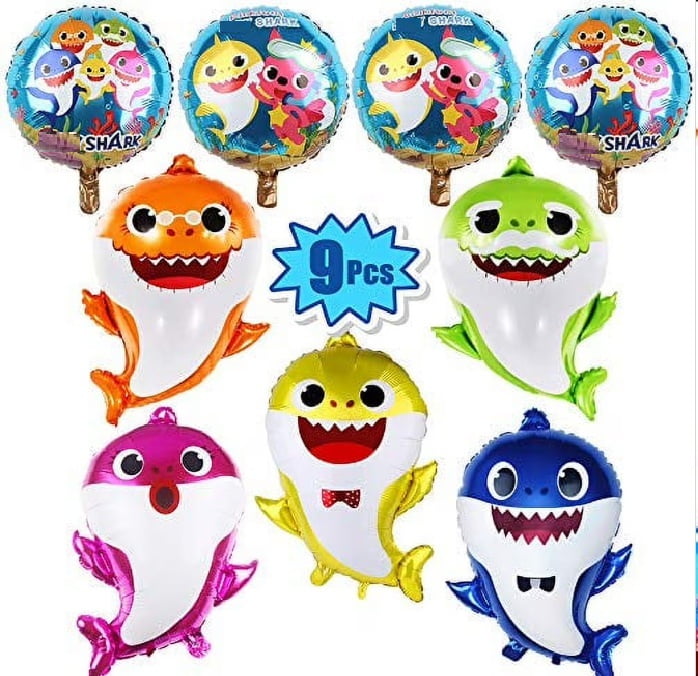 9 Pcs Little Shark Party Helium Balloons 26 Inches Shark Family Foil Balloons With 4 Pcs 17 Round Balloons For Shark Theme Party Supplies Baby Shower Party Decorations