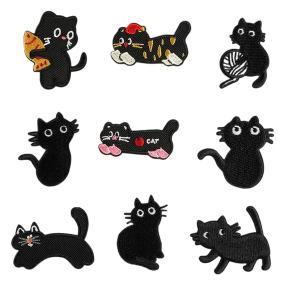 9 Pcs Lovely Animal Repair Patches Iron on Embroidered Patches Cartoon Cats Sew On Decorative Appliques for Clothes Hat