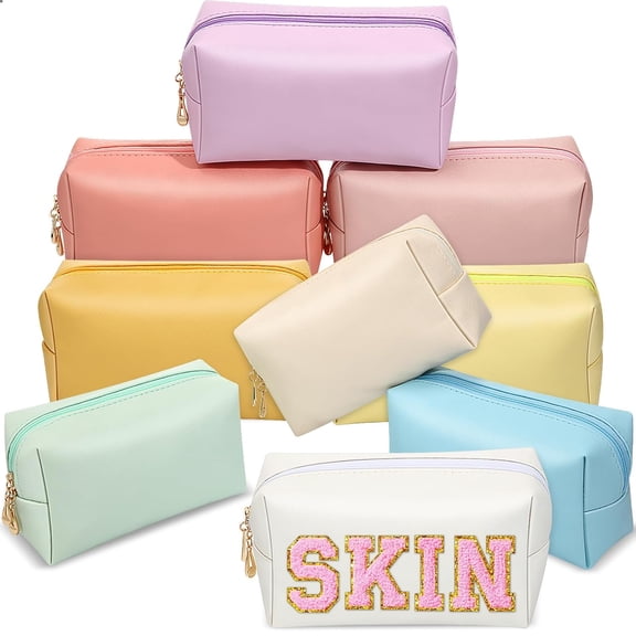 9 Pcs Makeup Bags Bulk PU Double Zippers Cosmetic Bag Makeup Toiletry Small Pouch Portable Travel Organizers Case for Women Bridesmaid Proposal Gifts(Macaron Colors)