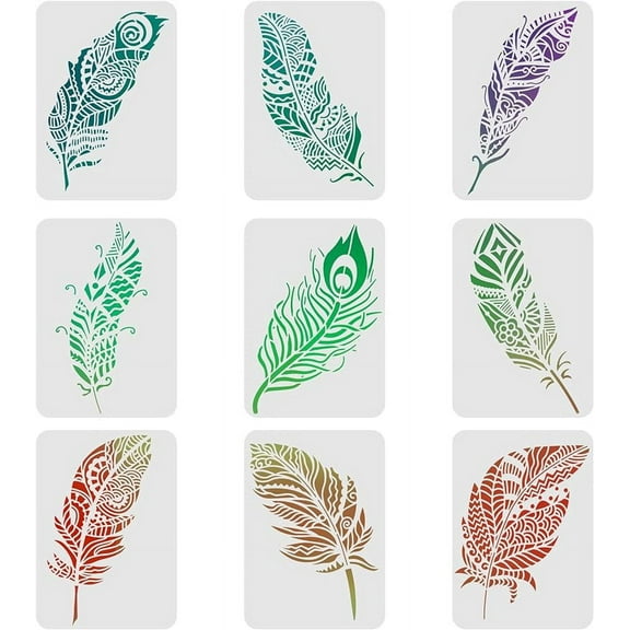 9 Pcs Mandala Feather Stencils Drawing Painting Templates Sets