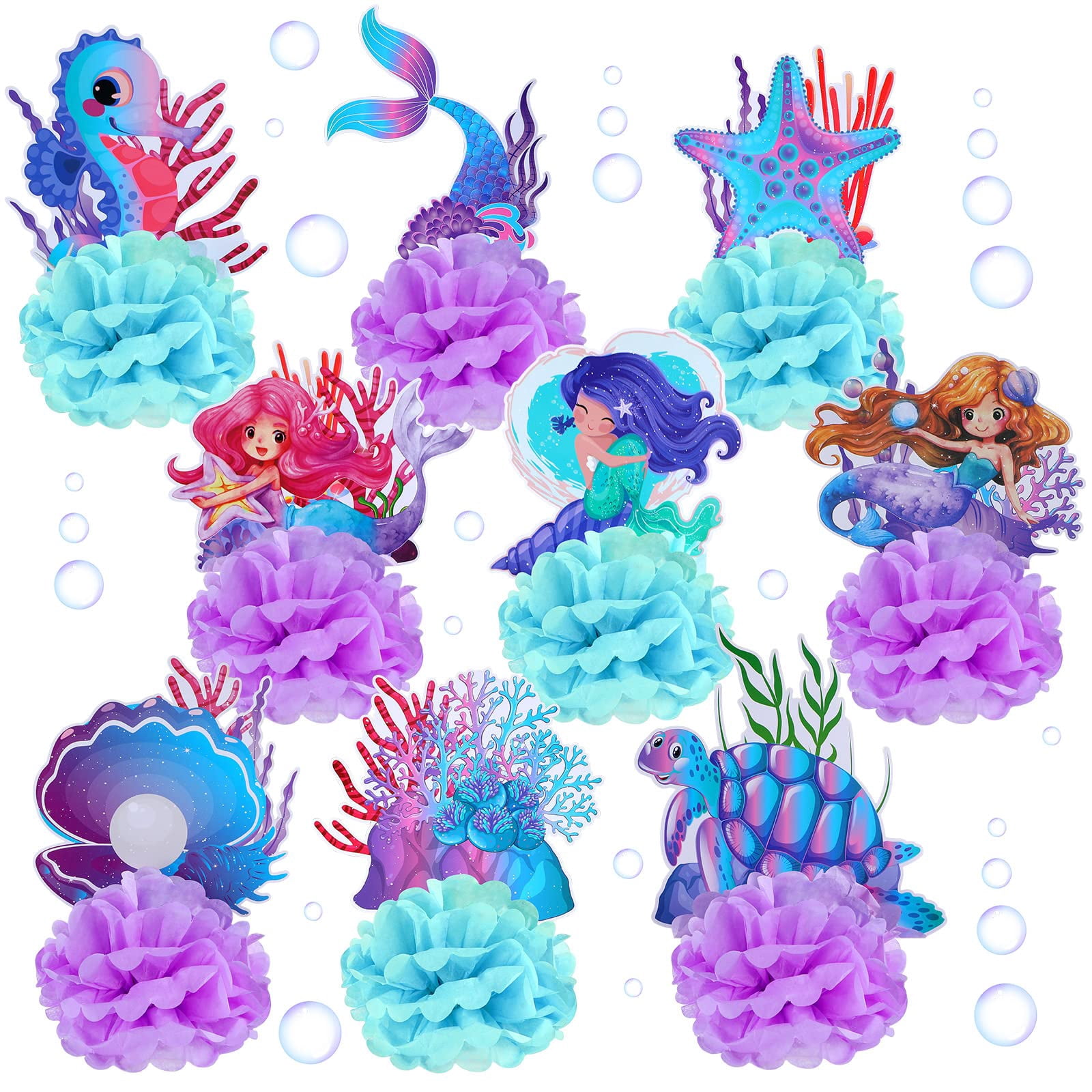 9 Pcs Mermaid Centerpieces Birthday Party Table Decorations Supplies ...