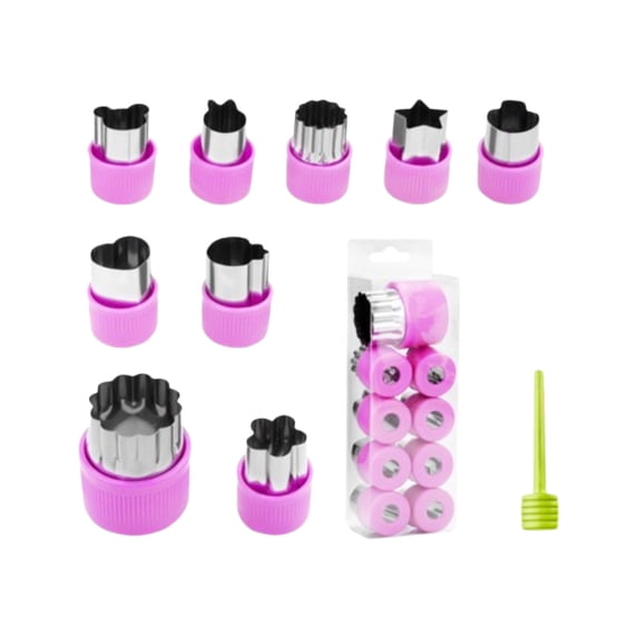 9 Pcs Mini Cookie & Vegetable Cutter Set,Stainless Steel Cookie Cutters with Demolding Stick | Mini Sizes Fruit Cooking Molds for Bento Lunch Bread Sandwich,Purple