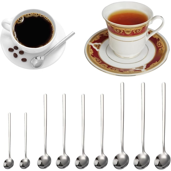 9 Pcs Mixed Sizes Coffee Spoons Set, Stainless Steel Espresso & Tea Spoons, Dessert Spoons for Coffee, Tea, Dessert, Dishwasher Safe (Silver)