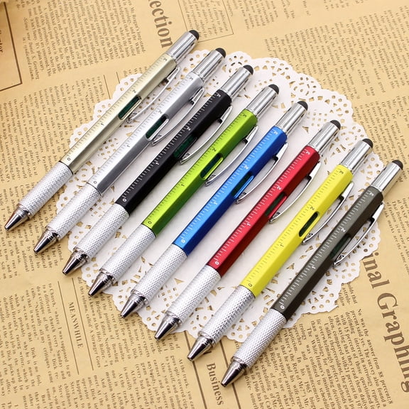 8/9 Pcs Multitool Pens Multitool Hand Tool 6 In 1 Gadget Pen Multi Tool Pen Spirit Level Ruler Screwdriver Gift for Adults Coworkers Dad Grandpa