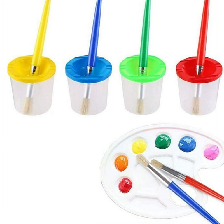 9 Pcs No Spill Paint Cups Set with Paint Brushes and Paint Tray Palette, Paint Cups with Lids Art Painting, Other