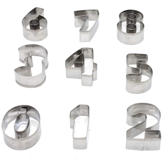 9 Pcs Numbers Cookie Cutters, Jelly Fondant Cutter Set, Stainless Steel Biscuit Number Cutter, Reusable Number Cookie Cutters Set for Fondant Biscuit Cake Fruit Vegetables