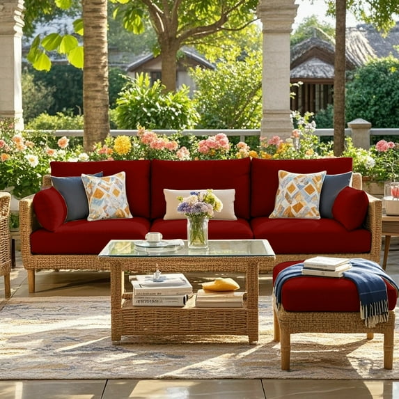 9 Pcs Outdoor Cushion Covers Waterproof, Patio Furniture Cushions Clearance with Zipper (Red)