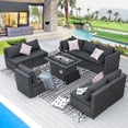 thumbnail image 1 of 9 Pcs Outdoor Sofa with Fire Pit Table Wicker Conversation Dark Gray, 1 of 13
