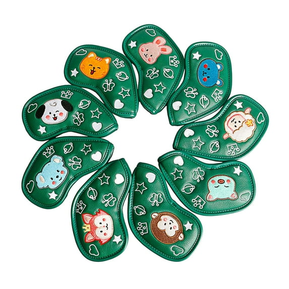 9 Pcs PU Golf Iron Headcover Club Head Cover Decorative Animal Number 4-9 P to