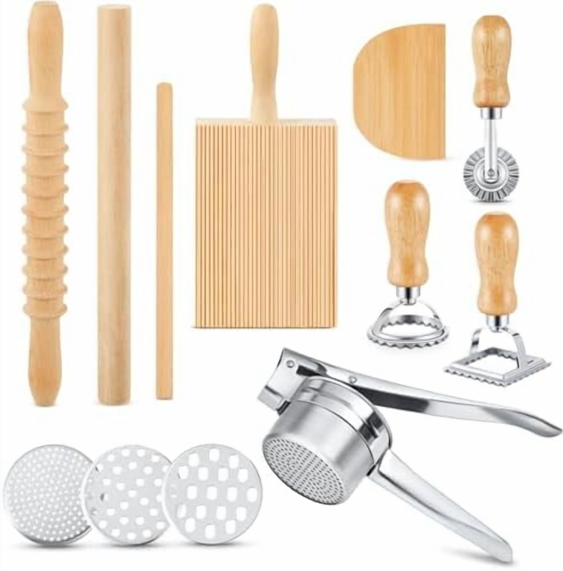 9 Pcs Pasta Making Tools Set Include Wooden Gnocchi Board Potato Ricer ...