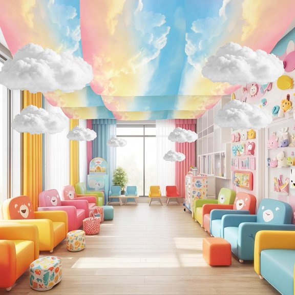 9 Pcs Pastel Rainbow Cloud Ceiling Decor,12 x 2 ft Light Cover