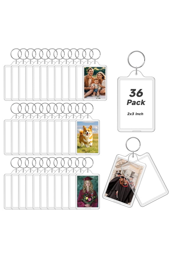 9 Pcs Photo Keychain, Acrylic Picture Keychain Holder for Insert 2 x 3 Inch Photo, Personalised Keychains Photo Frame for Father's Day, Blank Clear Keychains for DIY Craft Xmas Graduation Gift