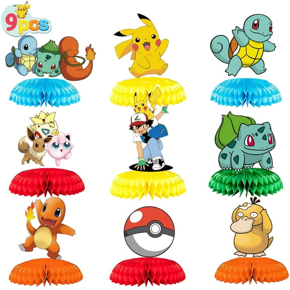 9 Pcs Pikachu Honeycomb Centerpieces 3D Table Decorations Table Deco Birthday Party Supplies Party Decoration