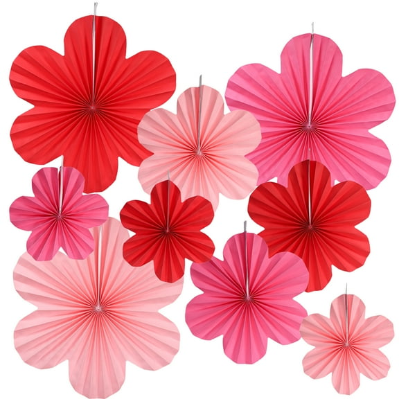 9 Pcs Pink Party Paper Flowers Decorations Hot Pink Paper Fans Hanging Ornaments Paper Floral Backdrop Decor Wedding Birthday Party Valentine's Day Engagement Baby Showers Decoration
