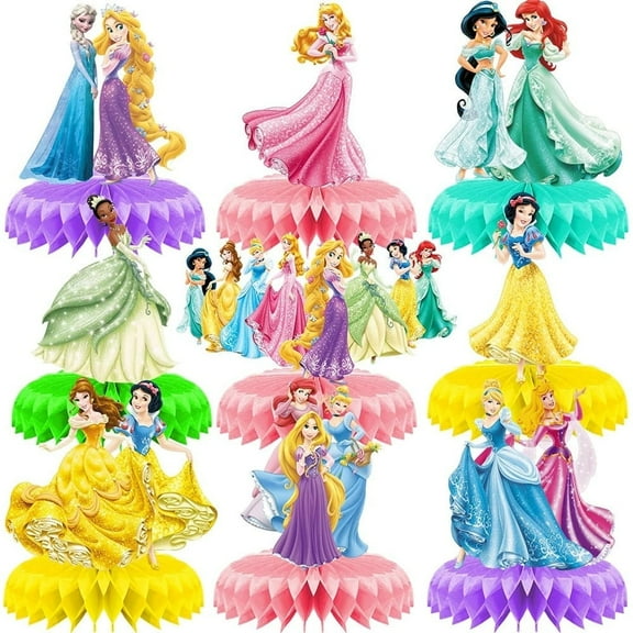 9 Pcs Princess Themed Party Decorations, Princess Honeycomb Centerpieces 3D Double Sided Table Cake Toppers Decorations Birthday Party Supplies for Kids