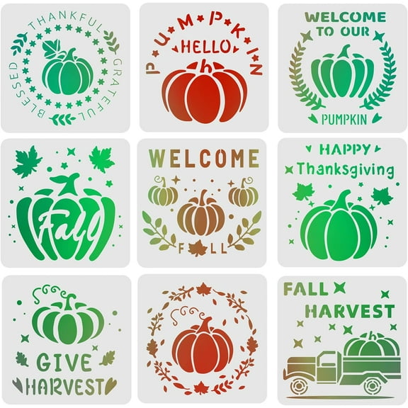 9 Pcs Pumpkin Stencils Drawing Painting Templates Sets 11.8x11.8inch Plastic Drawing Painting Stencils Scale Template Sets DIY