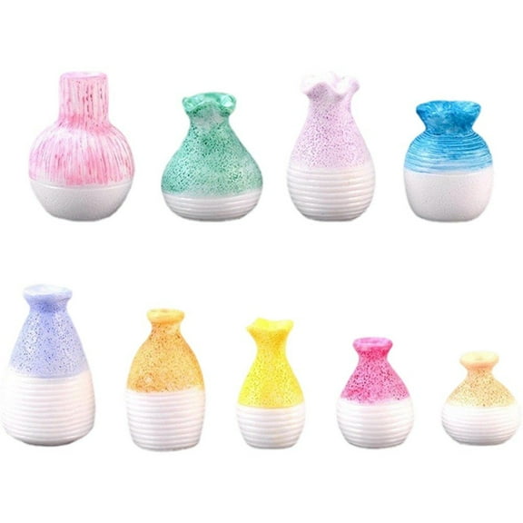 9 Pcs Resin Tiny Vase Miniature Figurines, Mini Vase Fairy Garden Accessories Mushroom House Ornament Micro Landscape Outdoor Decor Home Decoration for Bedrooms