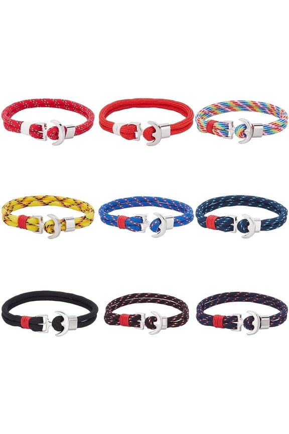 9 Pcs Rope Bracelet Anchor for DIY Women Men Wrap Rope Bracelet Anchor Fish Hook Bracelet for DIY Couples Fish Hook Cord Bracelets Rope Wrist Bracelet Set for DIY Couples Travelling
