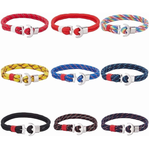 9 Pcs Rope Bracelet Anchor for Women Men Wrap Rope Bracelet Anchor Fish Hook Bracelet for Couples Fish Hook Cord Bracelets Rope Wrist Bracelet Set for Couples Travelling diy