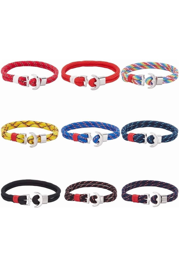 9 Pcs Rope Bracelet Anchor for Women Men Wrap Rope Bracelet Anchor Fish Hook Bracelet for Couples Fish Hook Cord Bracelets Rope Wrist Bracelet Set for Couples Travelling diy