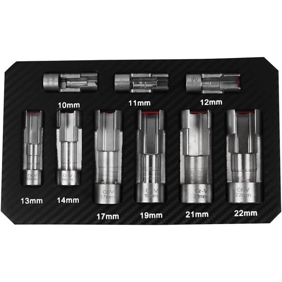 9 Pcs Set 3/8" 1/2" Diesel Injector Fuel Line Socket Wrench Set 10-22mm for Thermo Switches, Fastener on Bent Pipes, EGT Sensor, ect.