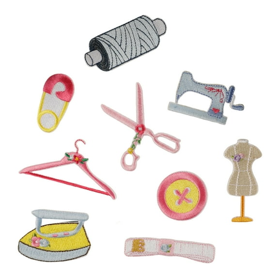 9 Pcs Sew On/Iron On Patches Scissors Embroidered Patches Sewing Machine Repair Patches Applique Patches for Clothes