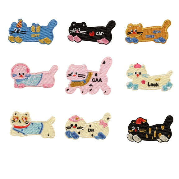 9 Pcs Sewing Patches Sew On/Iron On Patches Cartoon Cats Embroidered Patches Applique Patches for Bag Decoration