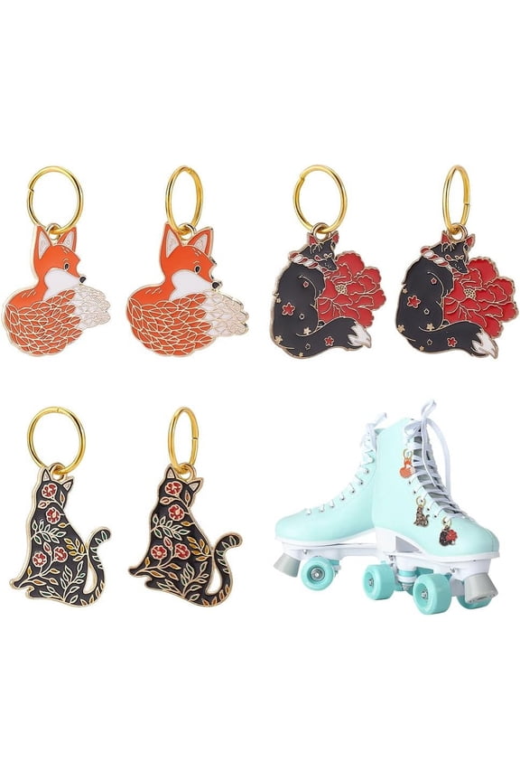 9 Pcs Shoe Charms Enamel Shoelace Charms Cat Charm Fox Charm with Iron Jump Rings for Shoes Sneakers Keychain Backpack Decoration 1set