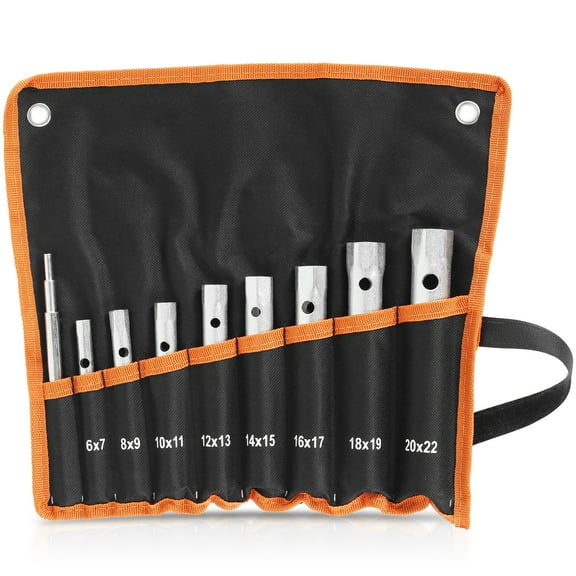 9 Pcs Shower Valve Socket Wrench Set Carbon Steel Plumbers Spanner Wrench Set Double Ended Tubular Socket Wrench Set for Spark Plugs Removal and Faucet Installation