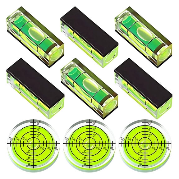 9 Pcs Small Bubble Spirit Level, Mini Magnetic Square Drill , Circular Spirit Measuring Tool