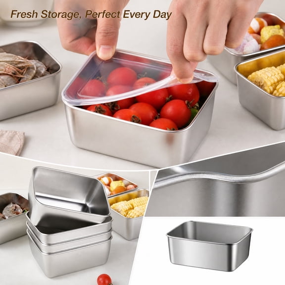 9 Pcs Stainless Steel Food Containers with Lids, Airtight Bento Lunch Box, Picnic Meal Prep Kitchen Tray with Lid Side Dish Plate Reusable Stackable