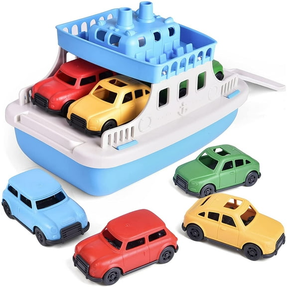 9 Pcs Toy Boat Bath Toys for Toddlers with 4 Mini Car Toys and 4 Bath Boat Squirters,Pool Beach Toys Floating Ferry Boat,Birthday Gift for Boys Girls 1-4
