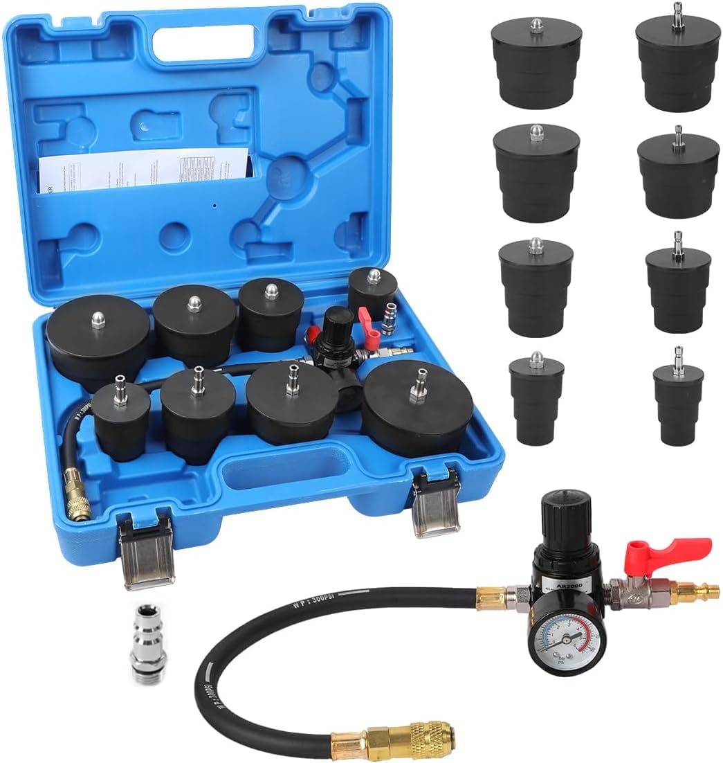 9-Pc Turbo Boost Pressure Leak Tester Kit for Most Cars & Light Trucks, with Pressure Gauge & 4 Pairs of Stepped Adapters, Made of Hard Nylon