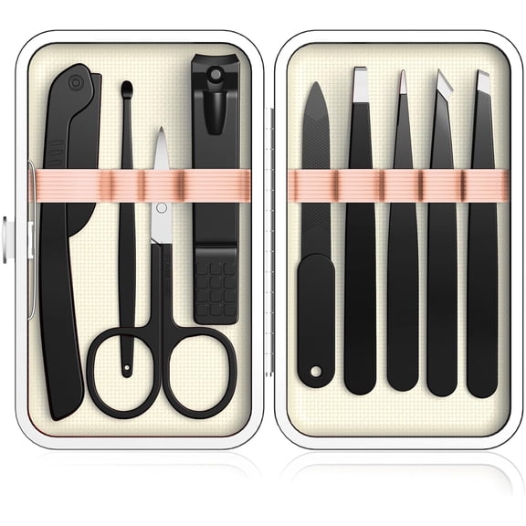 9 Pcs Tweezers Set for Facial Hair Women with Travel Case, Professional Stainless Steel Eyebrow Tweezers Kit Great Precision Tweezers for Daily Beauty Tool