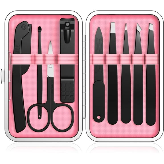 9 Pcs Tweezers Set for Facial Hair Women with Travel Case, Professional Stainless Steel Eyebrow Tweezers Kit Great Precision Tweezers for Daily Beauty Tool