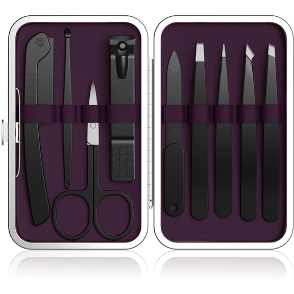 9 Pcs Tweezers Set for Facial Hair Women with Travel Case, Professional Stainless Steel Eyebrow Tweezers Kit Great Precision Tweezers for Daily Beauty Tool