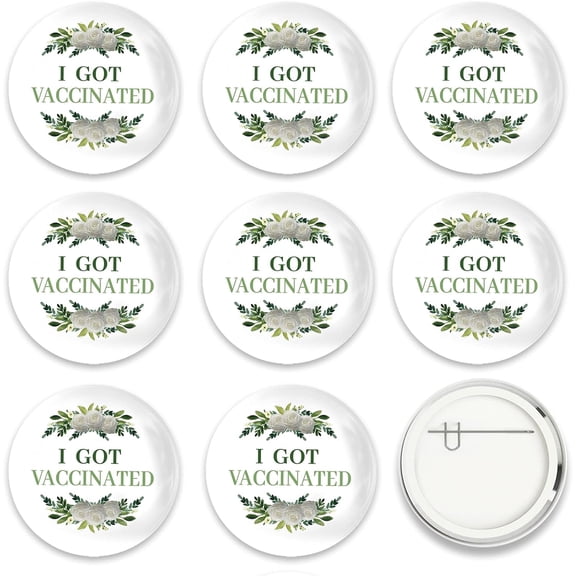 9 Pcs Vaccine Button Pins I Got Vaccinated White Rose Pattern For Men's/Women's Brooches or Doctors Nurses Hospitals 2-1/4 Inch Colorful 1set