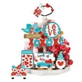 thumbnail image 1 of 9 Pcs Valentine's Day Tiered Tray Decorations Set - Lovebird, Envelope, Love Heart, Wooden Farmhouse Tiered Tray Decor, Red & Blue (NO LIGHTS), 1 of 9