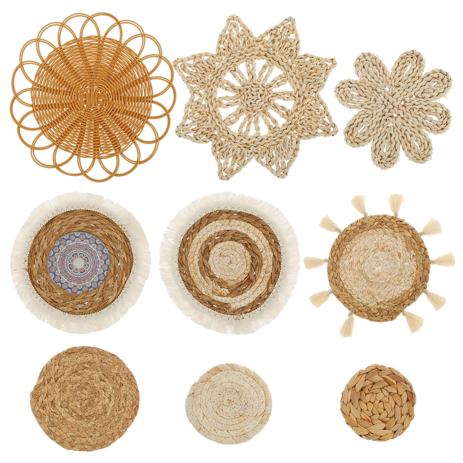 9 Pcs Wall Basket Decor Hanging Woven Wall Basket Decor Handmade Basket