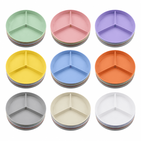 9 Pcs Wheat Straw Divided Plates Set,9.65 Inch Reusable 3 Compartment Portion Control Plates for Camping Picnics Parties Festivals Weddings Hiking Meal Prep Home Kitchen Outdoor Dining