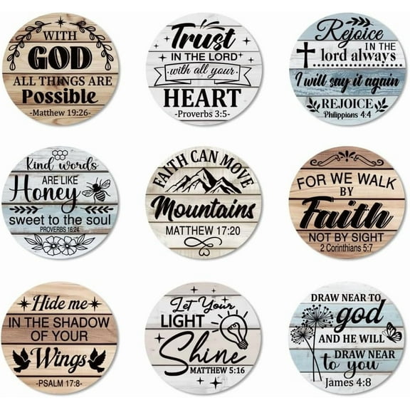 9 Pcs Wood Coasters for Drinks Bible Verses Colorful Wooden Cup Mat for Coffee Table Decor 3.9" Non-Slip Desk Coasters for Home Apartment Office Bar Colorful