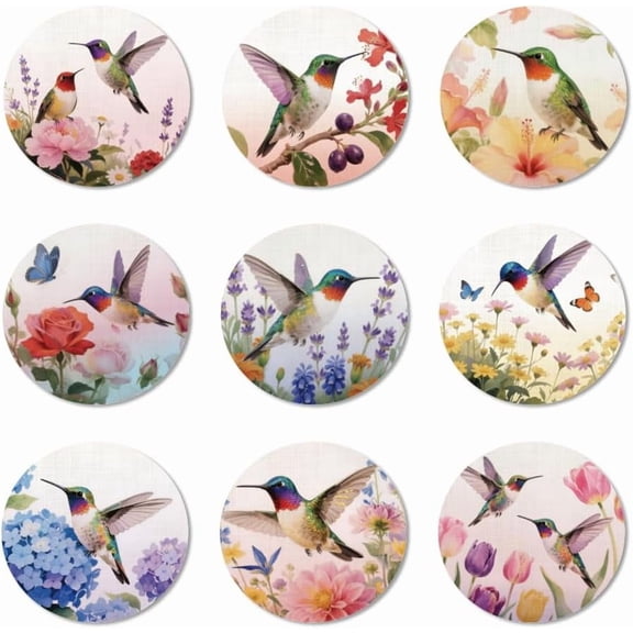 9 Pcs Wood Coasters for Drinks Hummingbird and Butterfly Colorful Wooden Cup Mat for Coffee Table Decor 3.9" Non-Slip Desk Coasters for Home Apartment Office Bar Wood