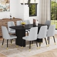 thumbnail image 1 of 9 Pcs Wood Table and Chair Set, 67'' Faux Wood Grain MDF Dining Table, 8 PU Leather Chairs with Cushions and Metal Legs, for Dining & Gatherings, Gray, 1 of 9